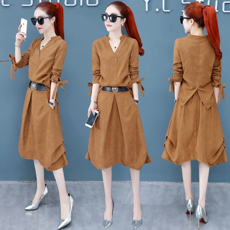 

Повседневная Женская юбка, повседневный комплект из двух предметов, корейский топ и юбка, Женский костюм из двух предметов