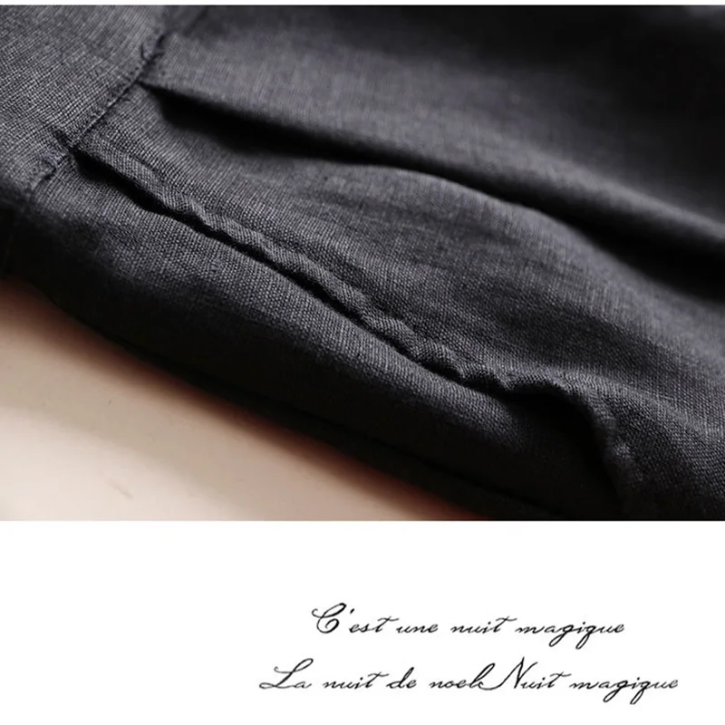 

Summer Cotton Linen Women Wide Leg Pants Linen Casual OL Professional Vintage Pants Loose Ankle-Length Zipper Pants Mom