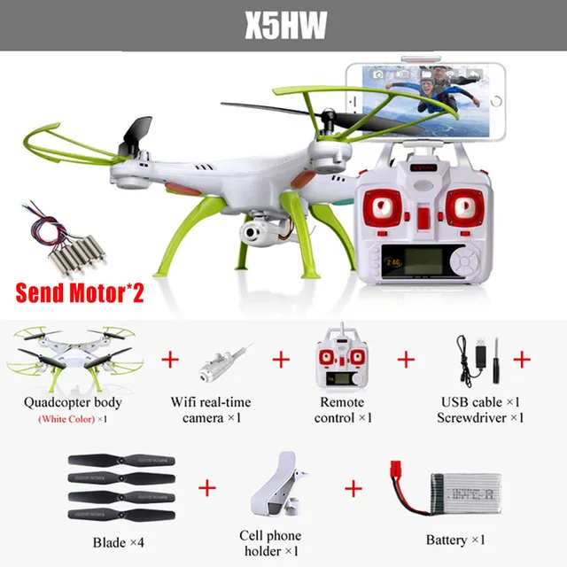 white wifi 2 motor Syma X5HW(X5SW Upgrade) гоночный Дрон FPV Квадрокоптер Дрон с камерой HD 2,4G 4CH RC вертолет wifi USB игрушка - Цвет: white wifi 2 motor