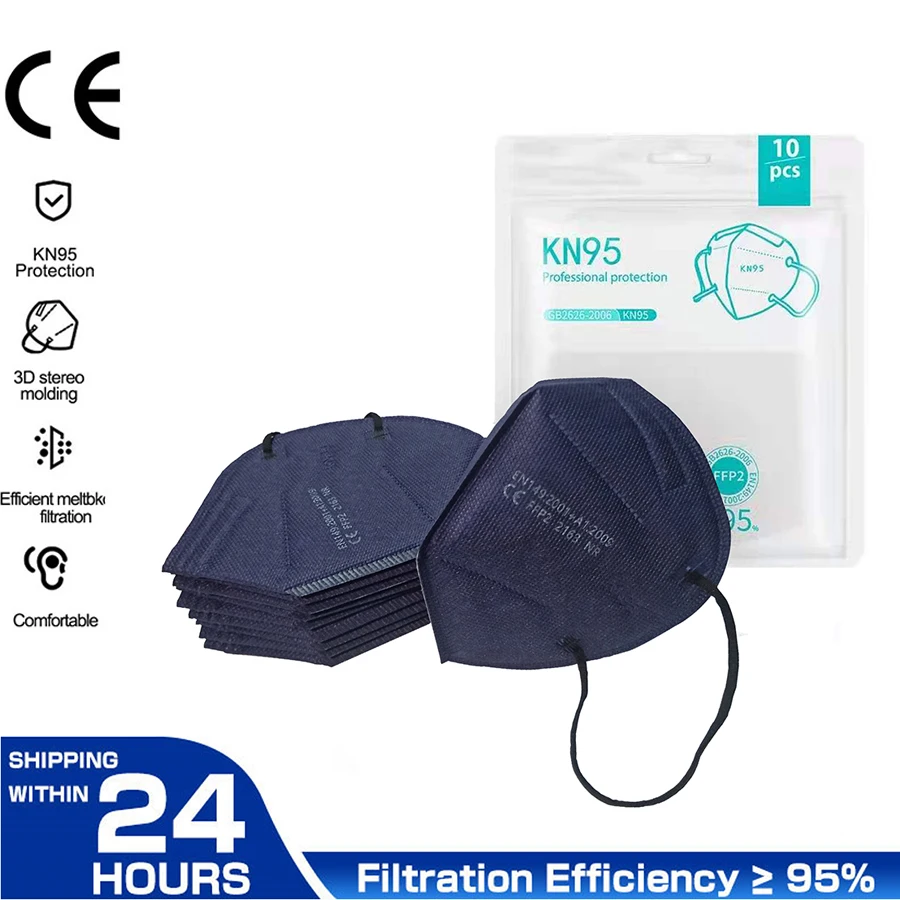 

200pcs FFP2 Face Navy Blue Mask KN95 Facial Masks Filtration Maske Dust Mask Mouth Mask Protect Anti-flu Mascaras Mask Fpp2 Mask