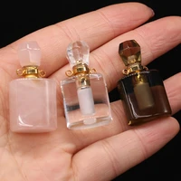 natural gem rose quartz glossy cylindrical essential oil perfume bottle pendant make necklace sweater chain jewelry accessories