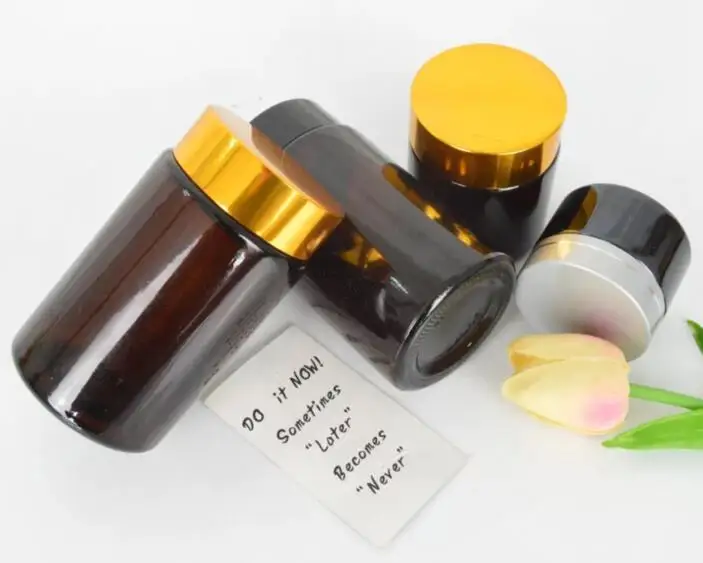 200 шт. 10 г коричневые стеклянные банки для чехла косметики с черной пластиковой