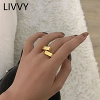livvy silver color geometic rectangle hug gold color personality adjustable ring for women party accessories jewelry gift