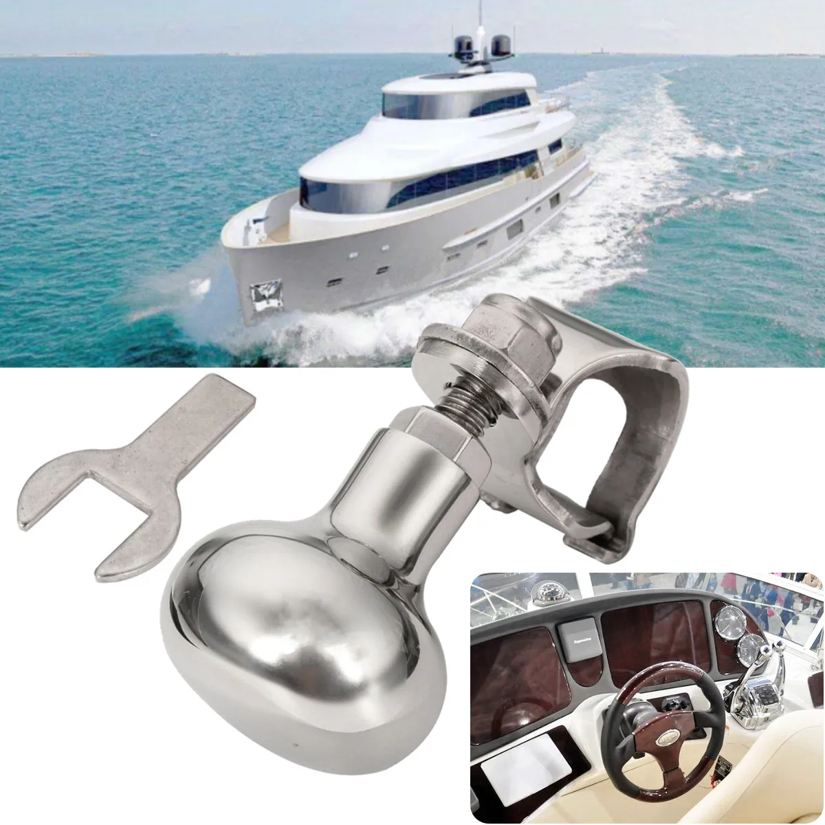

Stainless Steel 316 Steering Wheel Power Handle Ball Grip Knob Turning Helper Hand Control for Marine Boat Yacht