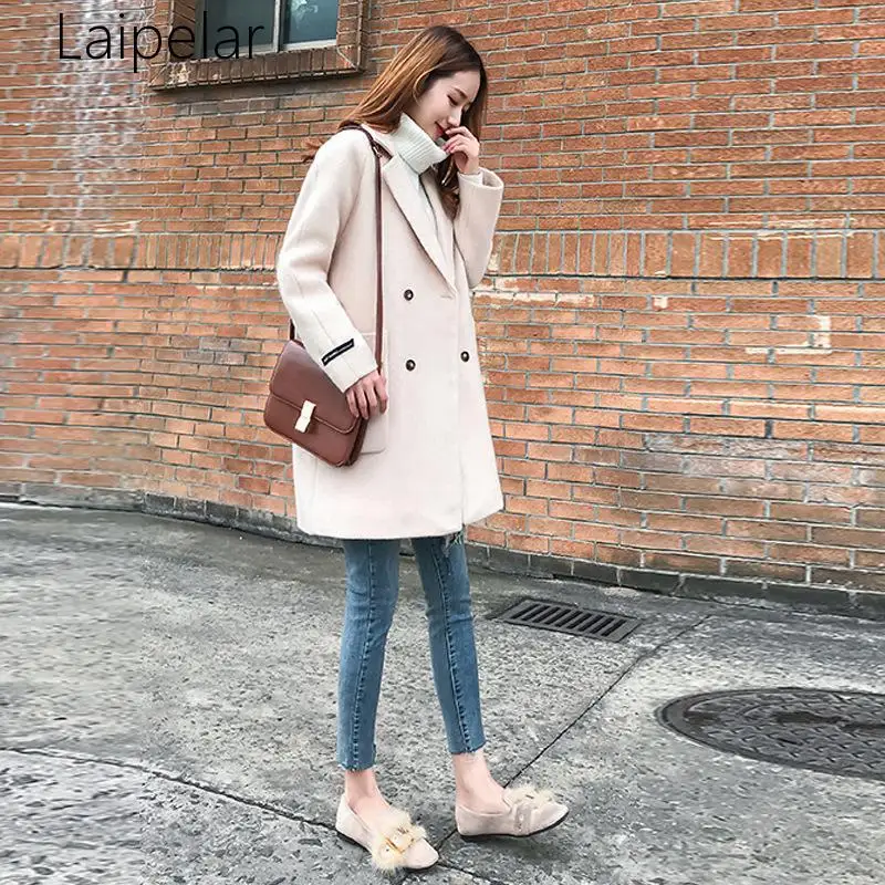 

2019 Winter Jacket Harajuku Cropped Korean Streetwear Tweed Corduroy Plus Size Long Coat Solid Color Loose Thick Woolen Coat