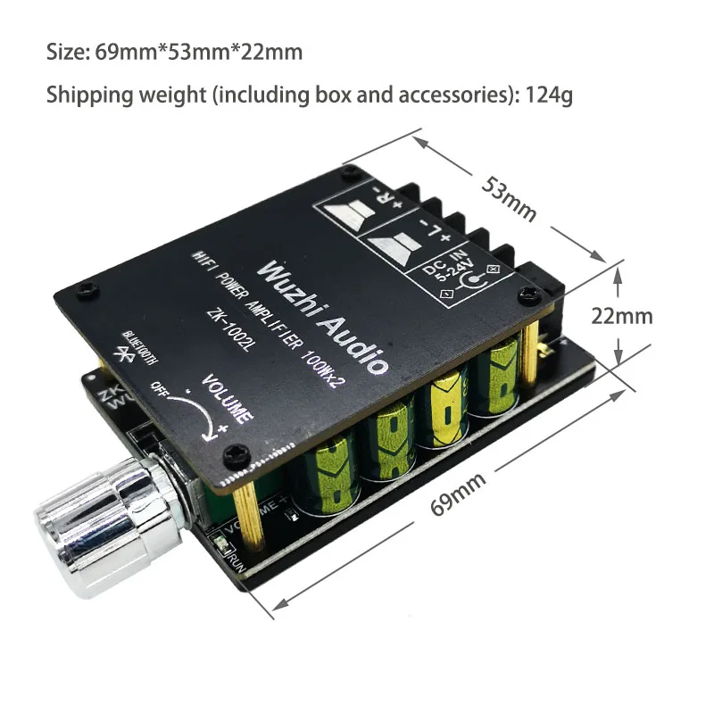 ZK-1002L 100W * 2 Mini Bluetooth 5 0 Беспроводная плата цифрового усилителя аудио мощности