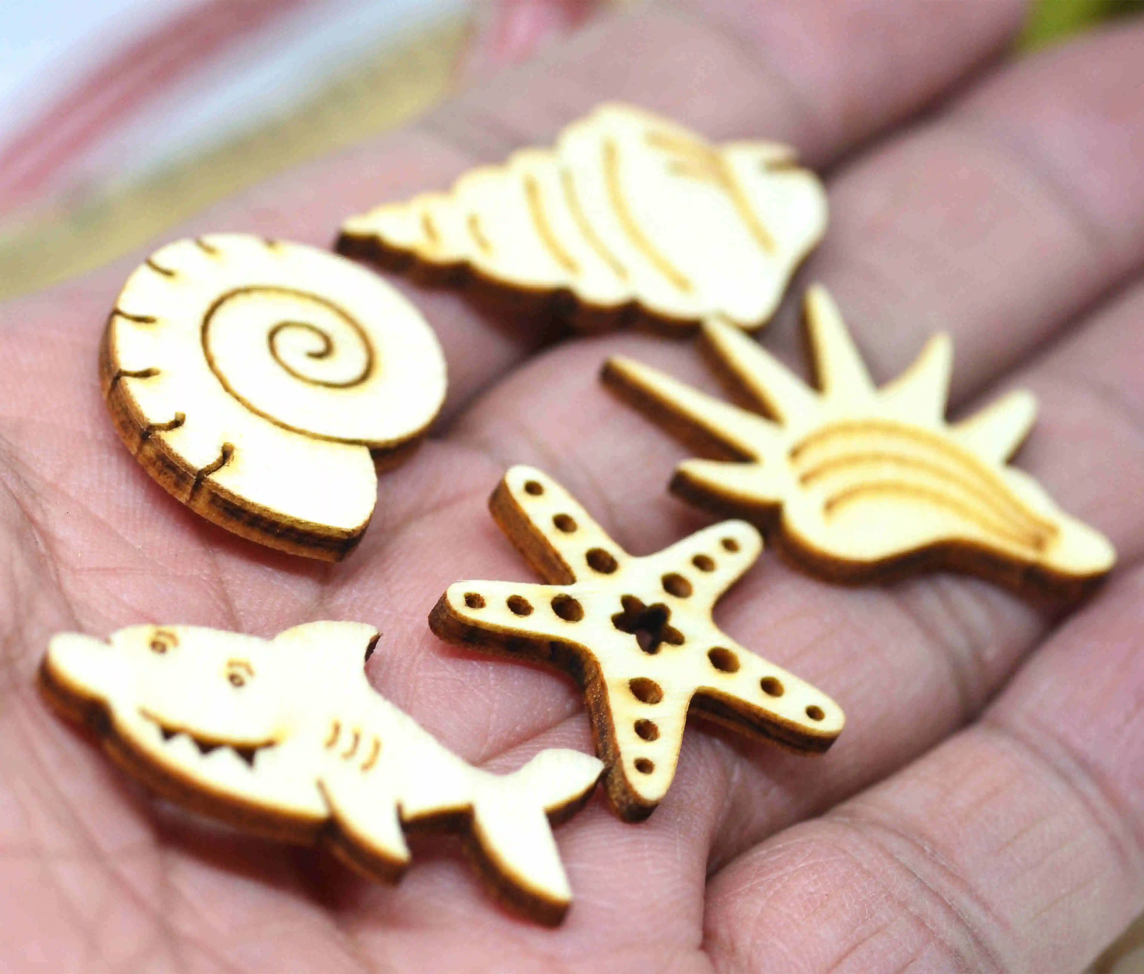 20pcs Mixed Laser Cutting Conch,Shark,Sea Star DIY Crafting Embellishments,Home Scrapbooking Charms images - 6