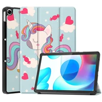 cute unicorn tablet case for realme pad 10 4 inch 2021 flower painted shockproof hard pc back for realme pad 2021 case cover