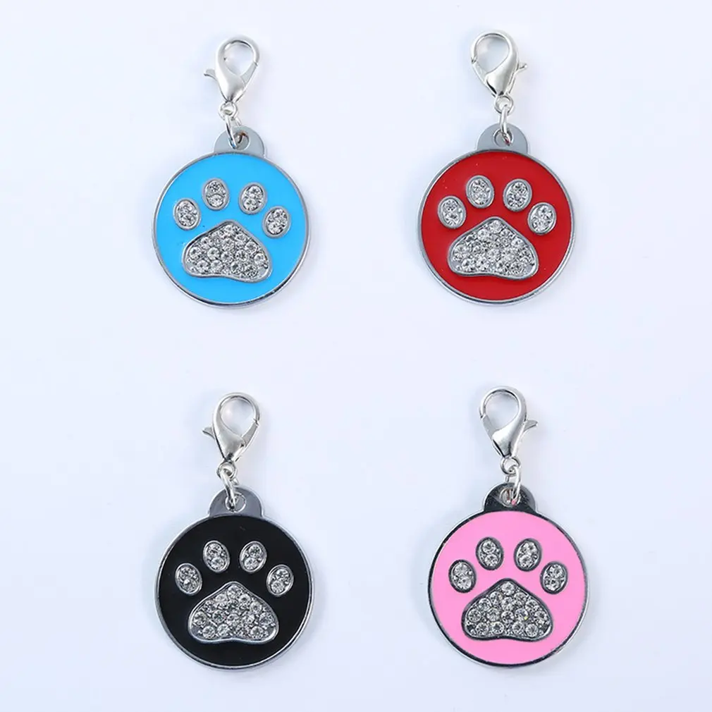 Zinc Alloy Pet ID Tag with Shiny Rhinestone Paw Bone Pattern Identify Card Mini Dog Cat Collar Pendant Accessories | Дом и сад