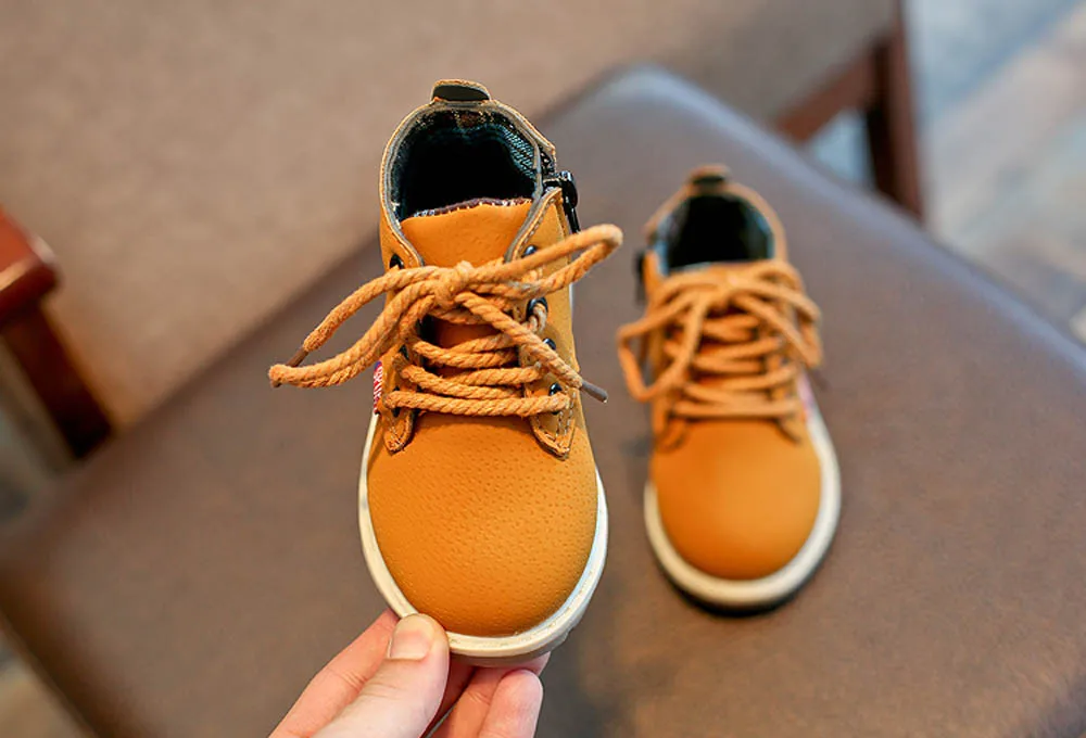 Зимние теплые детские ботинки из искусственной кожи Детские модные кроссовки