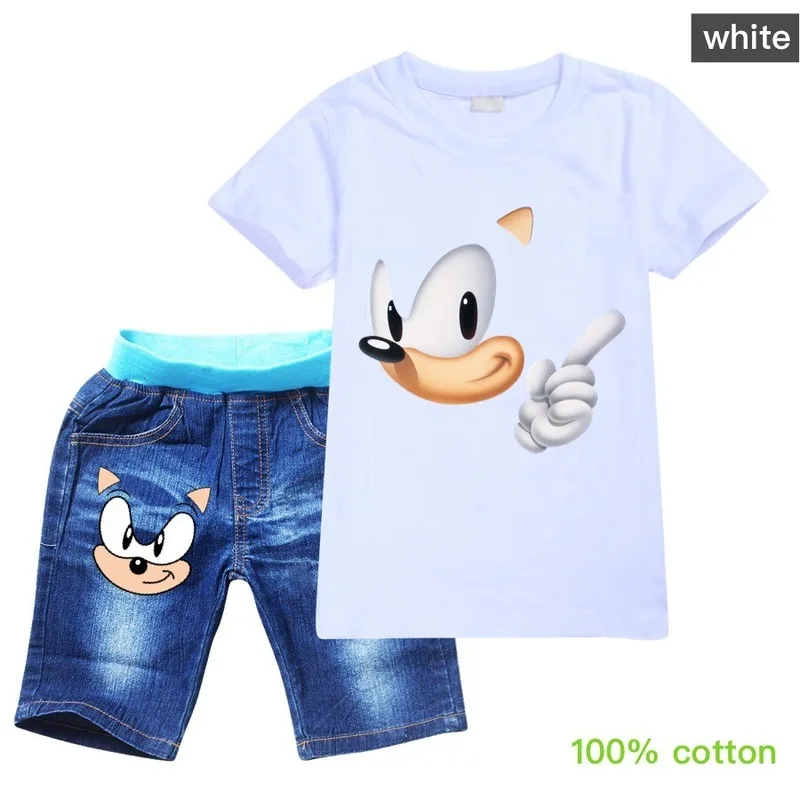 

Summer Cartoon Tops+Denim Shorts Set Sonic The Hedgehog Toddler Boy Clothes Short Sleeve TShirts Girl Baby Kid Children Clothing