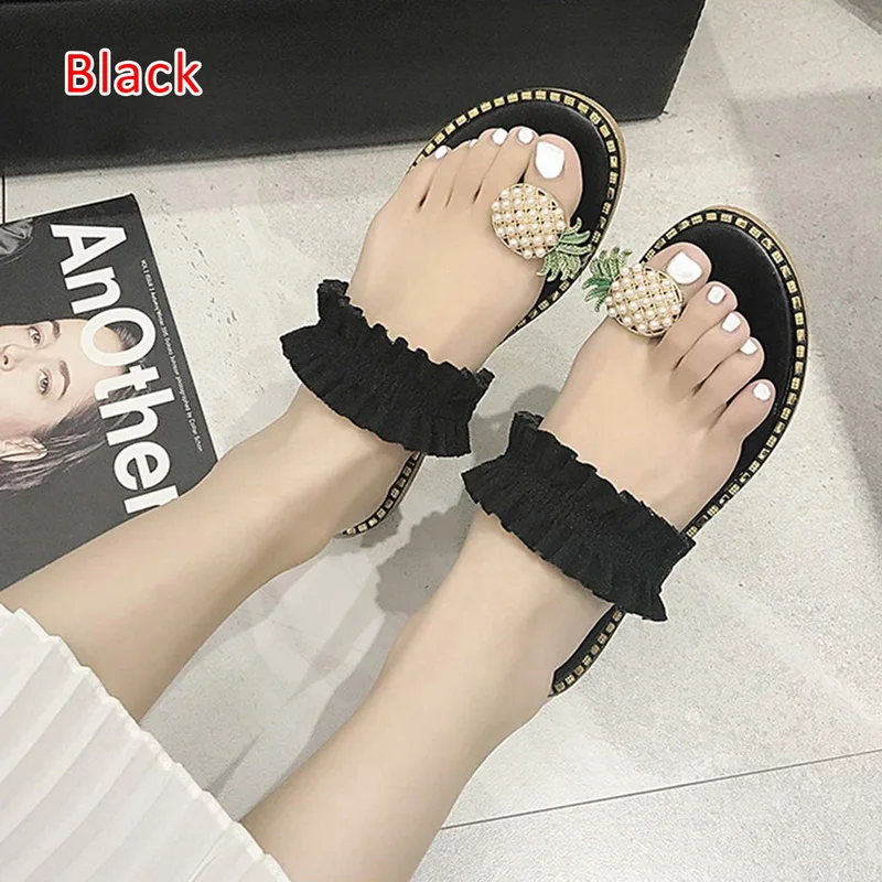 Женские шлепанцы с ананасовым жемчугом Повседневные пляжные сандалии в богемном