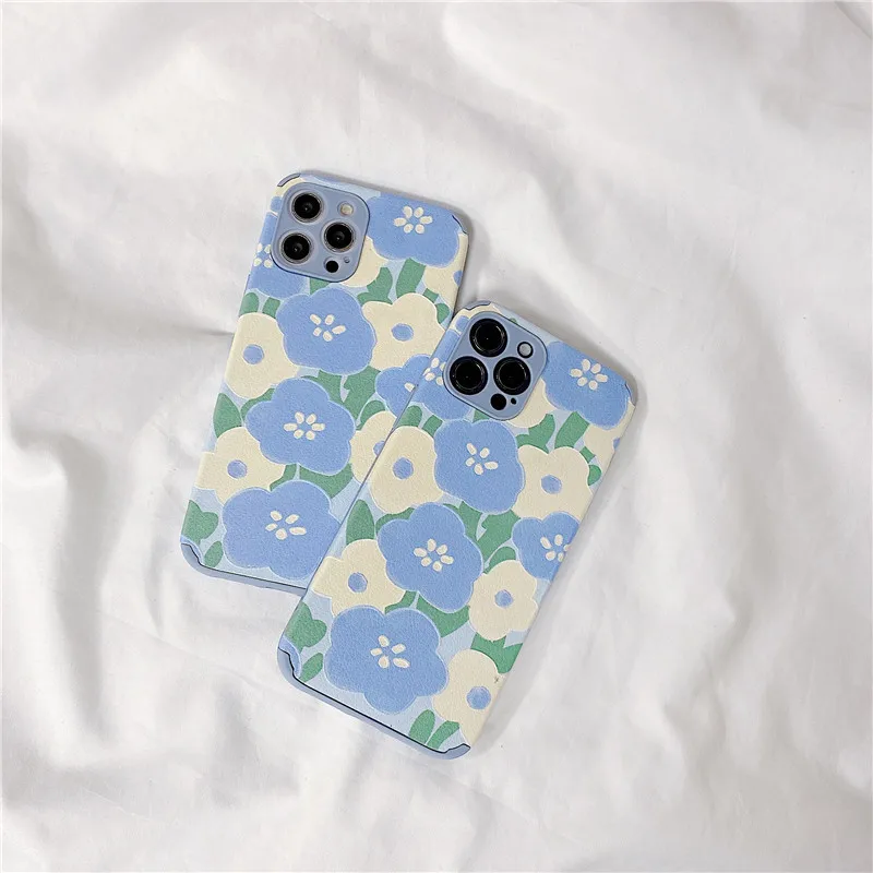 

Blue flower soft relief Phone Cover For iPhone XR X 12 11 Pro XS MAX 7 8 Plus SE2020 Case Soft Silicon Back Cover Capa Fundas