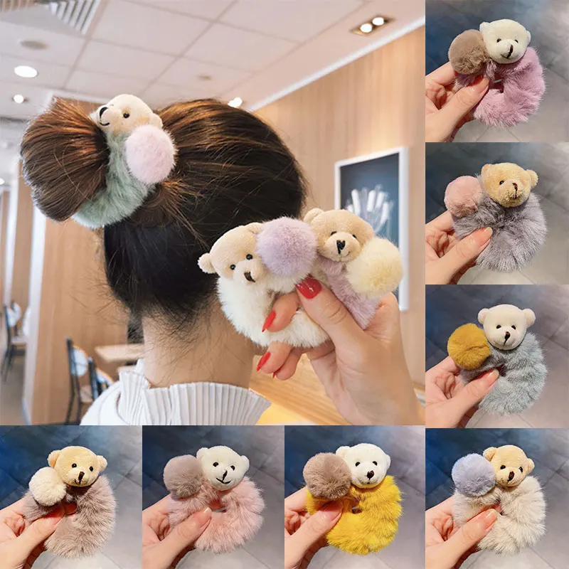 

Cartoon Hair Ring Cute Sweet Korean Style Hair Accessories Plush Hair Ring Bear Hair Ring Hair Multi-colored Ball Hair Ring