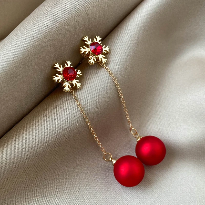

New Style Temperament Red Color Christmas Dangle Earrings Stud Earrings Women Christmast Red Ball Earring Girls Party Jewelry