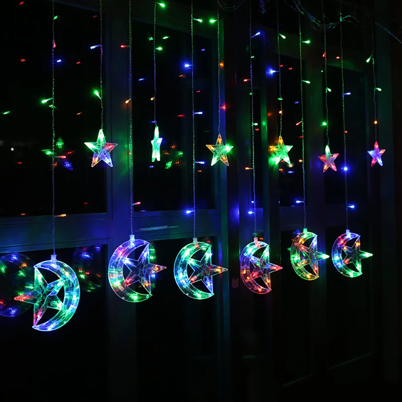 2.5M 138leds moon star icicle led curtain fairy string light Holiday Christmas light for Wedding home party Ramadan decoration