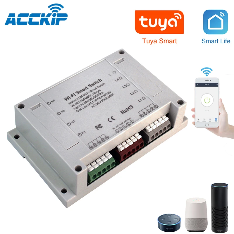 ACCKIP 4CH 4 банды Wifi светильник Smart Switch канала автоматический выключатель IOS Android Tuya