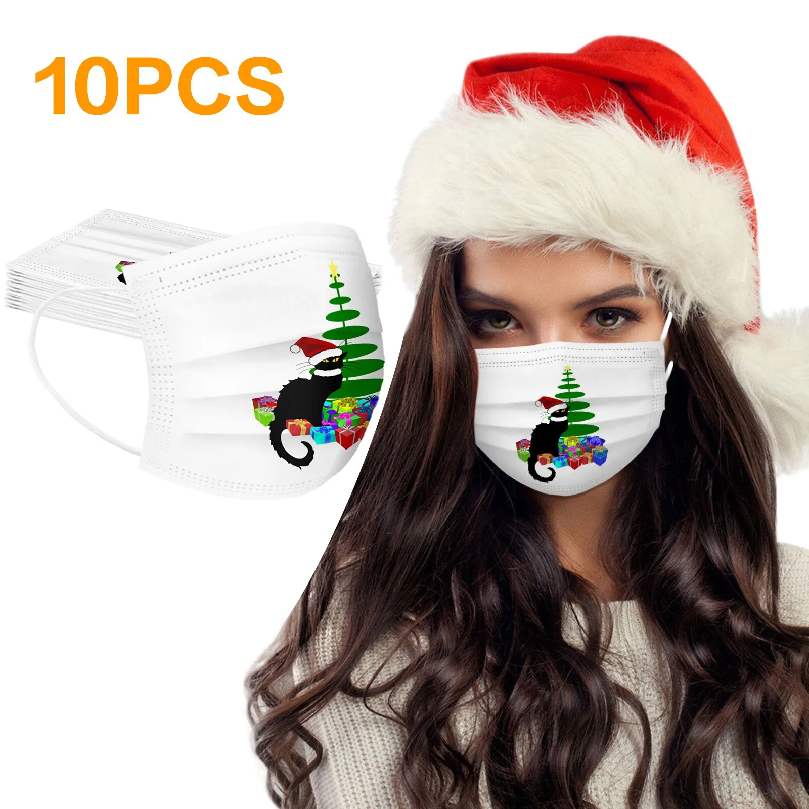 

Mascarilla Navidad 10/50/100pcs 3 Ply Non-woven Protective Mask Pm2.5 Dustproof Windproof Breathable Mouth Mask