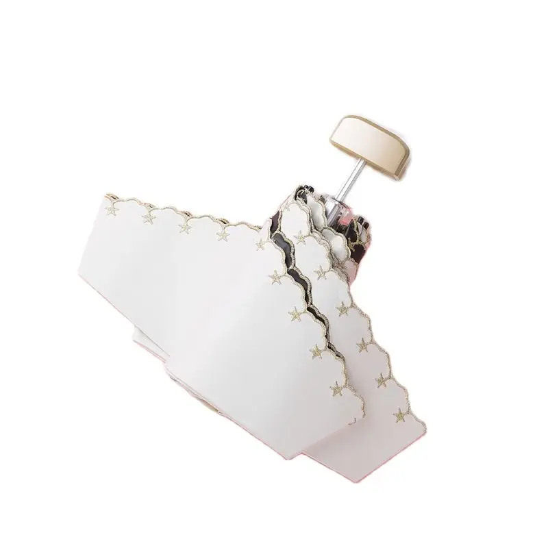 Вышивка ткань Мини зонтик дождь женщин УФ-доказательство женский складной