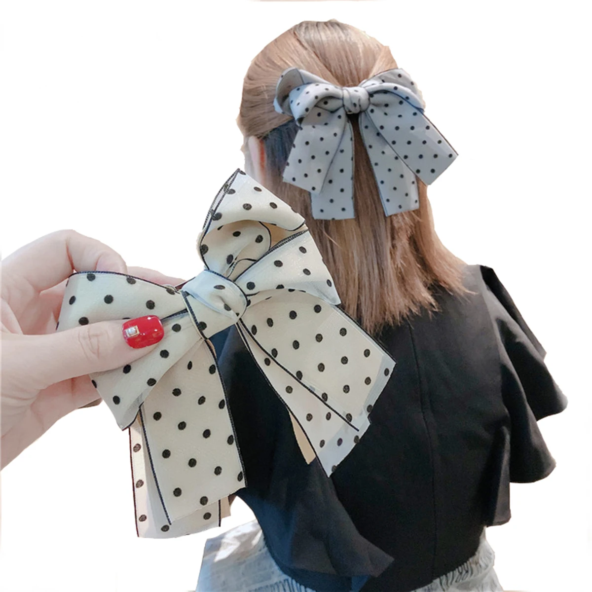 

Korean Head Hair Hairpin Double Fabric Ribbon Bow Barrettes Butterfly Girls Hair Bow Spring Clip Students Hair Accessories