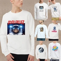 youth apparel sweatshirt white pullover top astronaut graphic print series round neck casual autumn warm long sleeve men hoodie