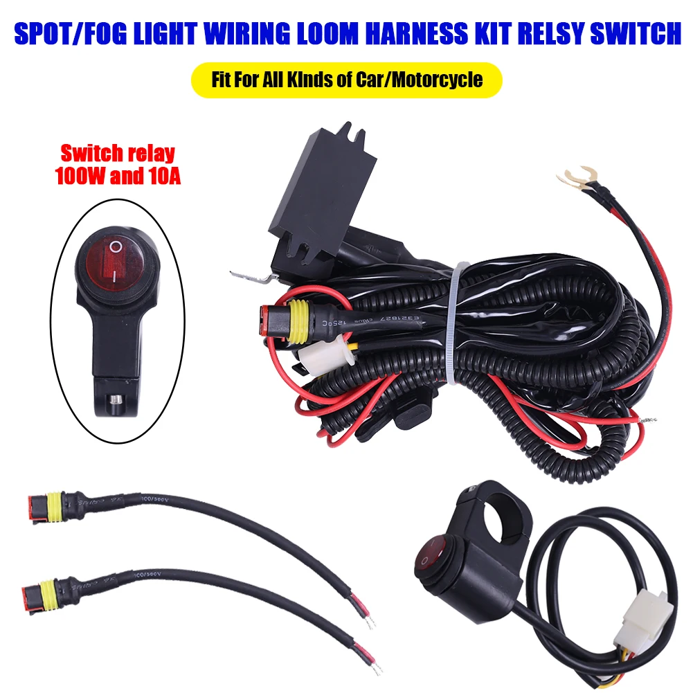 

Car Motorcycle Fog Light Wiring Harness Kit 100W 10A Relsy Switch Universal