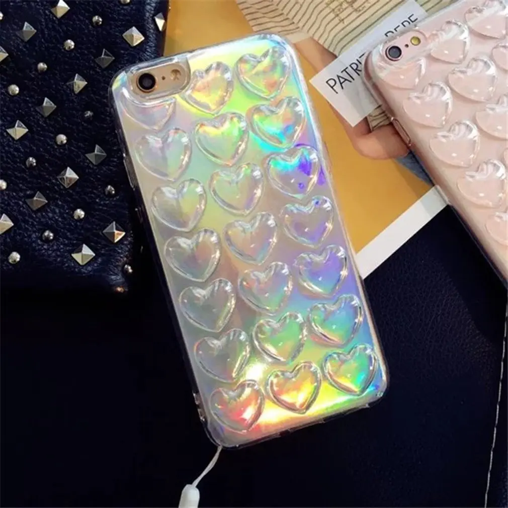 

Portable Mini Handy Creative Laser 3D Heart Shape Cute Fashion Phone Case Protective Cover For iPhone Smart Phone