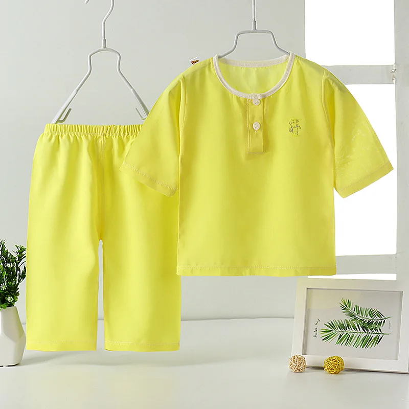 Комплекты летней одежды для детей хлопковые шелковые пижамы девочек одежда сна