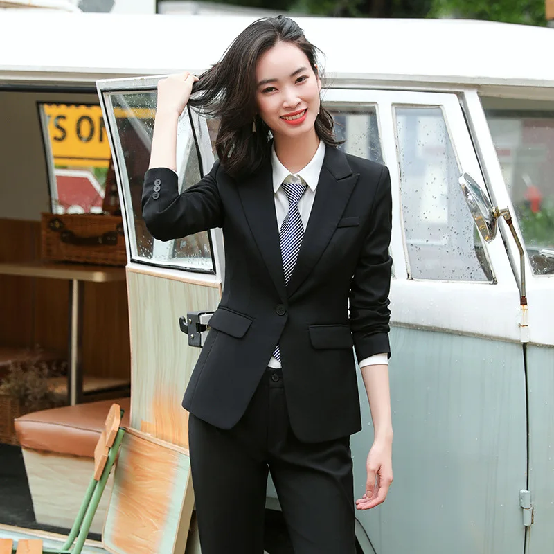 IZICFLY Autumn Office Interview Sales Work Wear Clothes For Women Blazer Trouser Business Elegant Pants Suits Outfit-No Tie