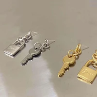 hiphop asymmetric metal lock key earrings for women punk jewelry hyperbole chain tassel earring pendant female brincos 2020
