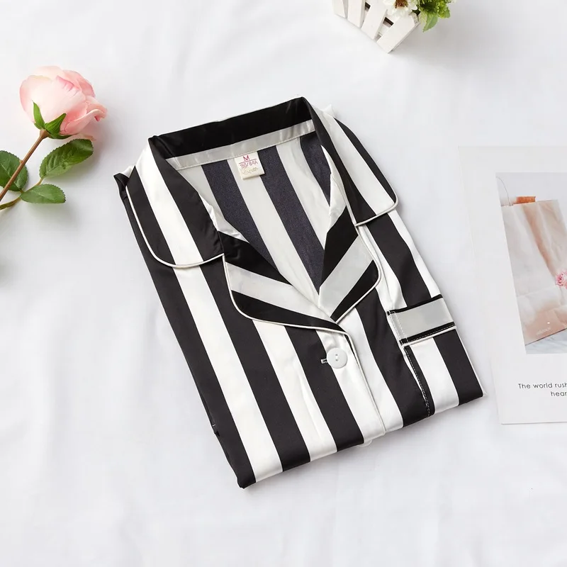 Женская Повседневная Мягкая атласная ночная рубашка Изысканная полосатая