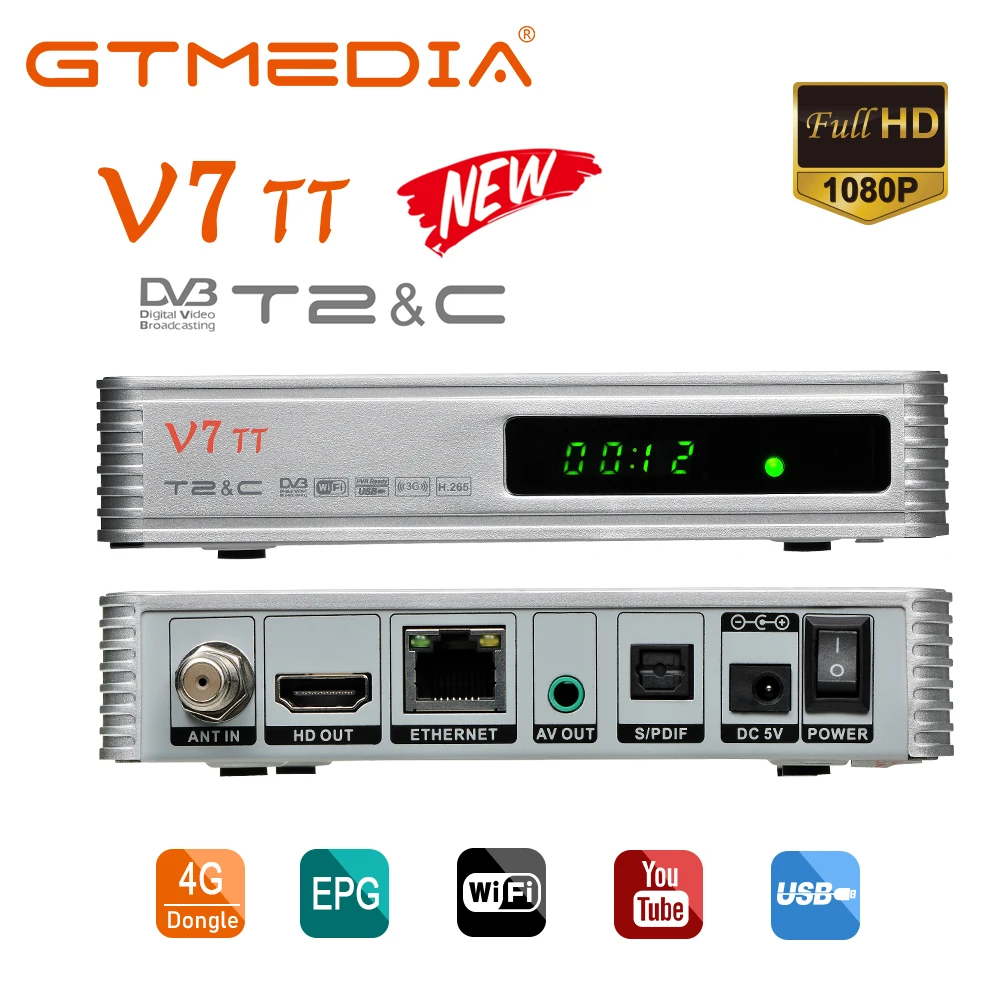 GTmedia V7 TT эфирный приемник DVB T2 кабель Тернер USB WI FI Youtube H.265 10Bit Новые итальянские