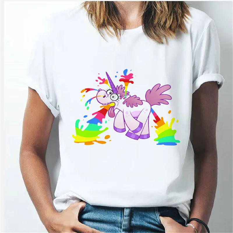 Футболка женская с забавным радужным принтом пони модная повседневная Милая