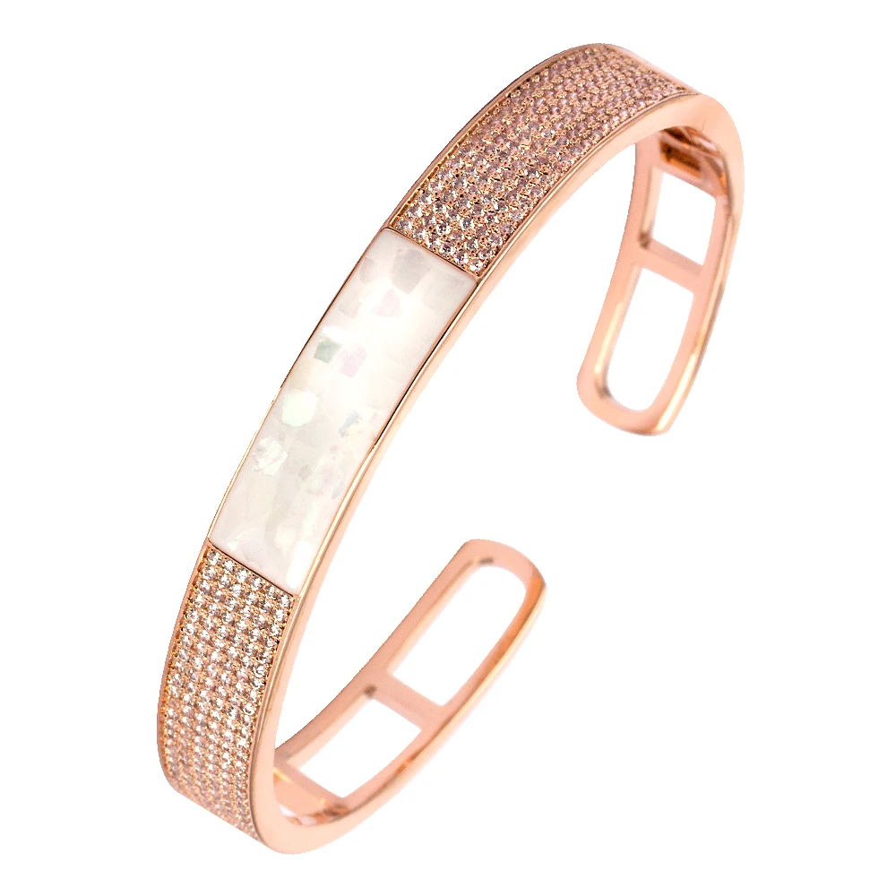 

TIRIM Exquisite Abalone Shell Zirconia Bangle for Women Cubic Zircon Full Crystal Cuff Bracelet Charms Fashion Jewelry Accessory