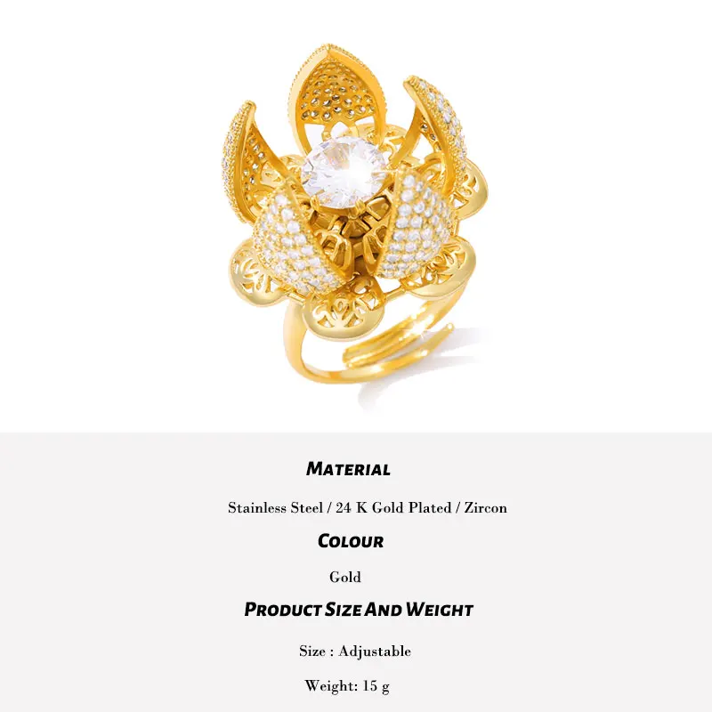 

Open And Close Bud Rings For Women Sparkling Elegant Female Baroque Style Garland Blooming Hollow Flowers Vintage Ring Jewerly