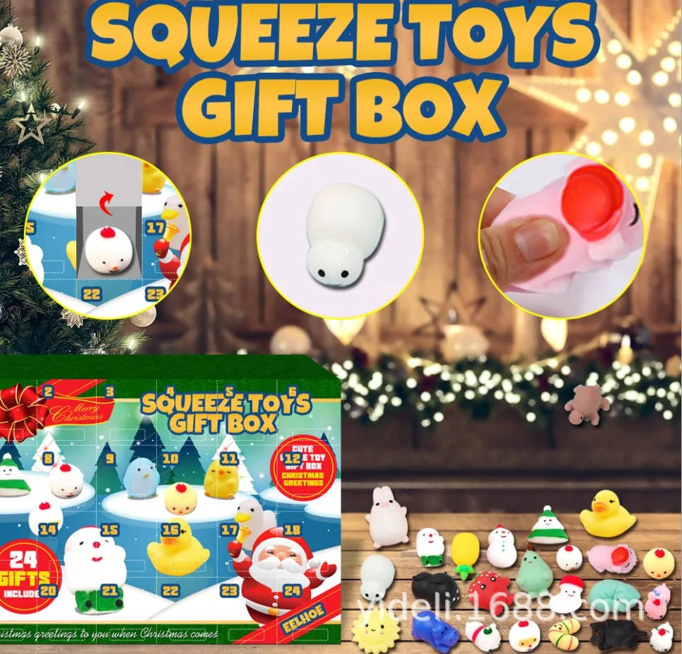

Christmas Silicone Animal Advent Calendar Christmas Stress Relief Fidget Toy Countdown Calendar 24 Days Blind Box Christmas Gift