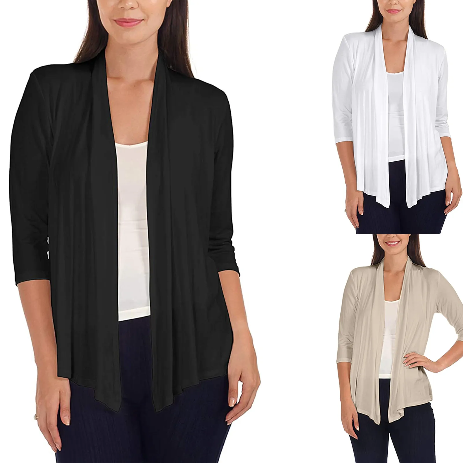 

Женский кардиган, пальто, осенне-зимняя одежда для женщин, однотонная свободная повседневная куртка с рукавом три четверти, винтажная блузк...