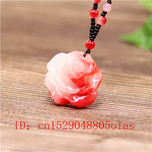 Натуральный красный белый китайский Нефритовый Цветок розы кулон бусы ожерелье
