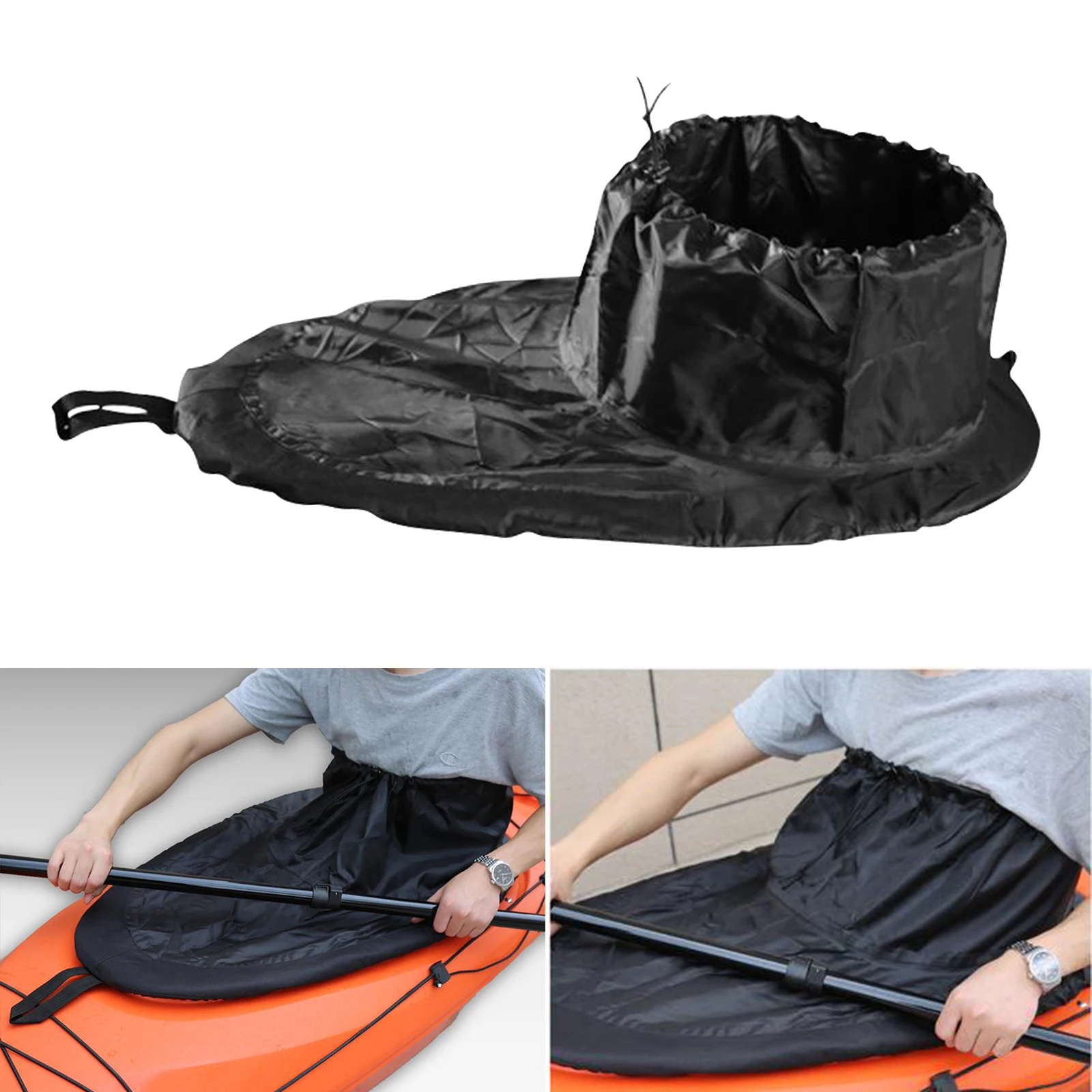 

Universal Kayak Spray Skirt, Waterproof Kayak Cockpit Deck Cover Water Sports Accessory, Black - 2 Sizes