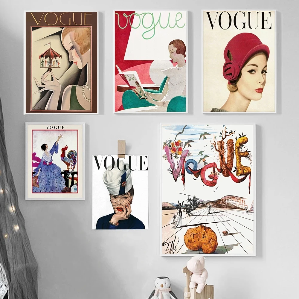 

Vogue Woman Magazine Cover Prints Qoute Poster Vintage Fashion Canvas Art Abstract Girl Painting Wall Art Office Bedroom Decor