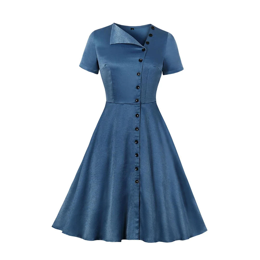 Sisjuly милое женское ТРАПЕЦИЕВИДНОЕ свободное платье короткий рукав темно синий