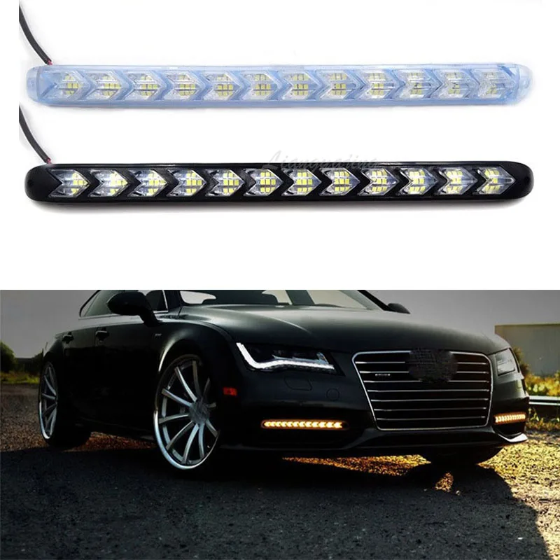 

Дневные ходовые огни, водонепроницасветодиодный светодиодные дневные ходовые огни, лента DRL, последовательный поток, желтый сигнал поворота, светильник Ной свет, 2 шт.