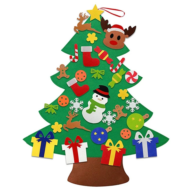 

DIY Felt Christmas Tree with 31Pcs Ornaments 3.2Ft Family 3D Fake Xmas Tree for Kids Toddlers Home Door Window Wall Christmas De