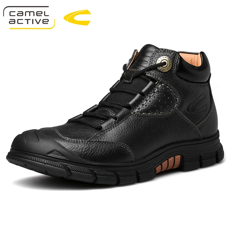 

Camel Active New Fashion Retro Tooling Men Boots Genuine Leather Shoes Men Lightweight Platform British Black Male Casual Boots