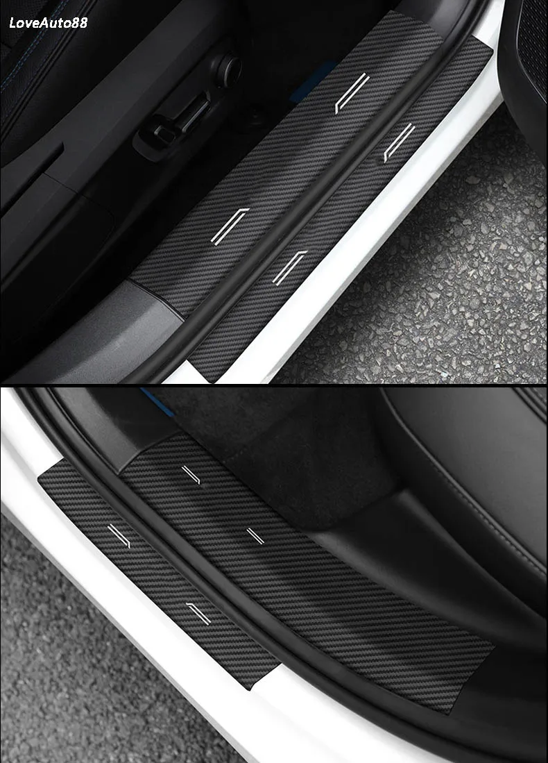 For Toyota Corolla Carbon Fiber Leather Interior Exterior Threshold Door Sill Decoration Strip Welcome Pedal