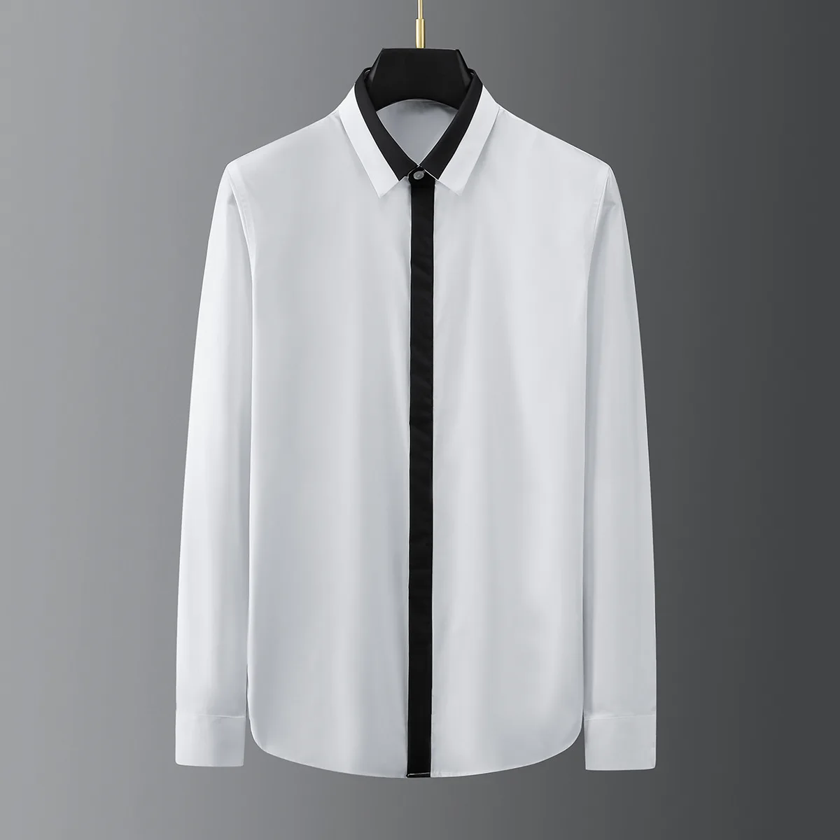 

European and American popular new style collar placket black white stitching men's trendy brand shirt long-sleeved casual shirt