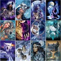 new 5d diy diamond painting wolf girl diamond embroidery animal cross stitch crafts full square round drill home decor art gift