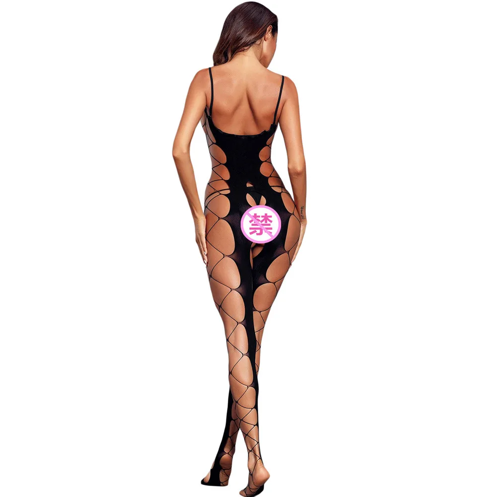 

Sexy Lingerie New Style Black Camisole Sexy Mesh Big Hole Flirting Open Crotch Body-stocking Pajamas