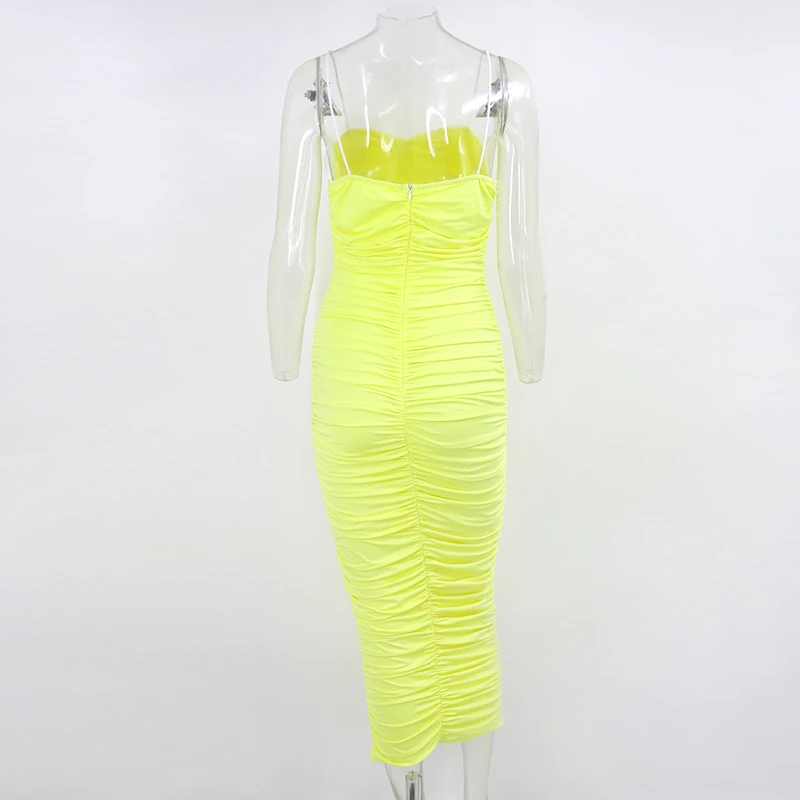 Женское плиссированное платье на бретельках Santune летнее облегающее с открытой