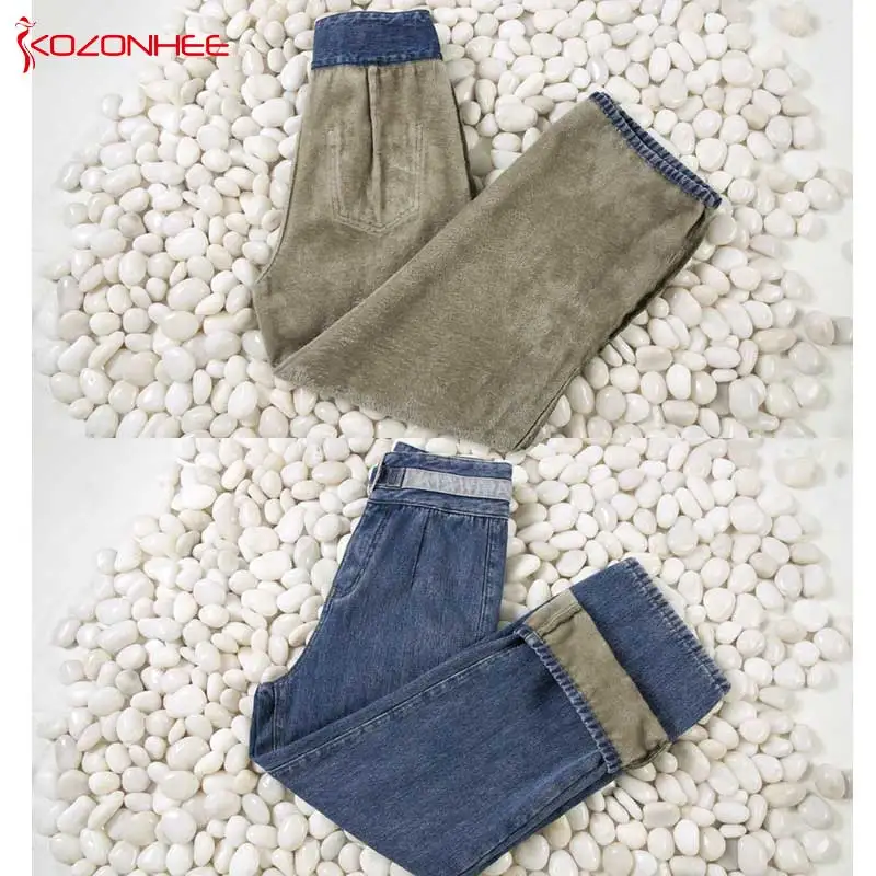 Альпака кашемир Ультра мягкие теплые джинсы женские зимние прямые с завышенной